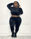 Plus Size Brown Velvet Crop Top and Pants Two Piece Set