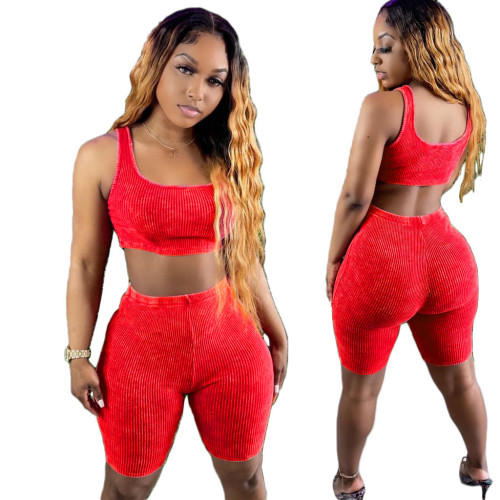 Sports Ribbed Bodycon Two Piece Shorts Matching Set