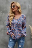 Yarn-Dyed Long Sleeve Drop Shoulder V-Neck Sweater
