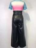 Black Pu Leather High Waist Wide-Leg Pants With Belt