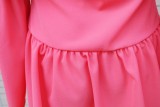 Pink Ruched Off Shoulder Bubble Sleeve Tie Mini Shirring Dress
