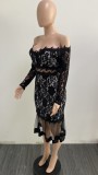 Black Lace Off Shoulder Midi Mermaid Dress