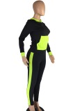 Contrast Color Long Sleeves Hoody Top and Pants Two Piece Set