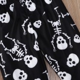 Kids Girl Skull Print Halloween Top and Black Pants 2PCS Set