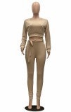 Kahaki Long Sleeve Top and Pant with Matching Belt Two Piece Set