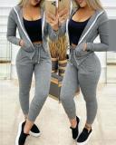 Gray Zipper Fitted Fashion Tracksuit