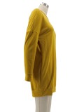 Yellow O-Neck Long Sleeve Loose Mini Dress