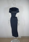 Black Cut Out Short Sleeve Backless Fitted Long Dress