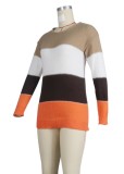 Contrast Color Wide Stripes O-Neck Long Sleeves Sweater