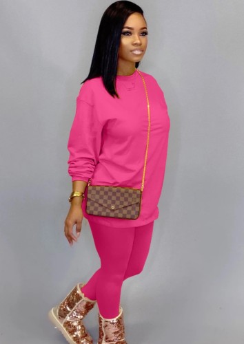 Rose Long Sleeves O-Neck Top and Pants Two Piece Loungewear