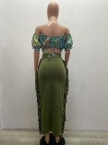 Green Tassels High Waist Long Dress