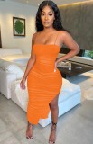 Orange Cami Side Slit Maxi Dress