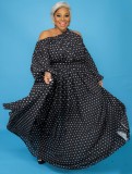 Plus Size Dot Print Black Irregular Collar Loose Maxi Dress
