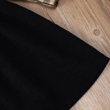 Kids Girl Plaid Print Black Long Sleeve Scalloped Collar Dress