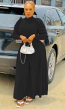 Black Puff Sleeve High Neck Maxi Dress