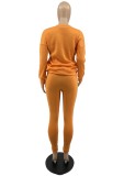 Orange O-Neck Long Sleeve Top and Pants Two Piece Set