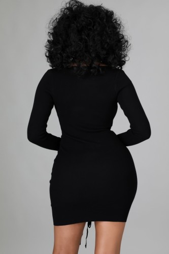 Black Keyhole Lace Up Long Sleeve Mini Dress