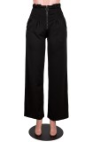Black High Waist Wide Leg Trousers with Pocket