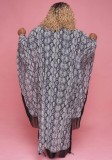 Plus Size Print Black Tassels Bat Sleeves Long Cardigan