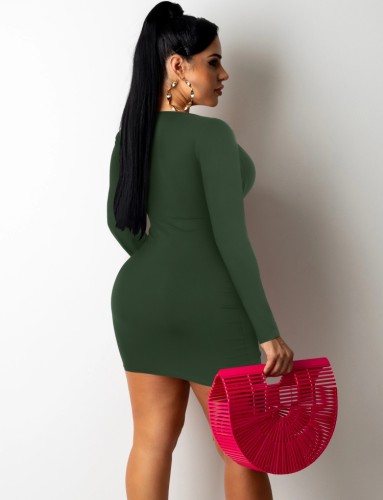 Green Tie Up Cut Out Long Sleeve Ruched Mini Dress