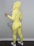 Yellow Long Sleeves Drawstring Hoody Top and Pants Two Piece Set