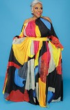 Plus Size Multicolor Print Irregular Collar Loose Maxi Dress