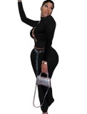 Black Keyhole High Neck O-Ring Top and Pants Two Piece Set
