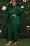 Plus Size Green Long Sleeve Cape and Cami Bra with Pant 3PCS Set