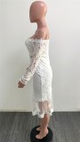 White Lace Off Shoulder Midi Mermaid Dress