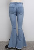 Lt-Blue Ripped High Waist Flare Jeans