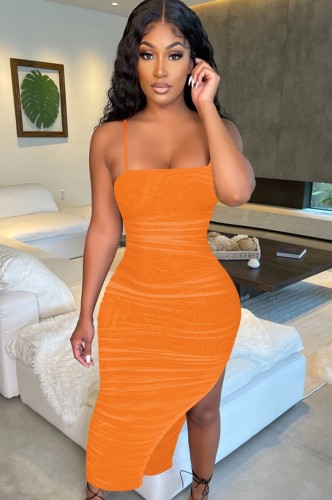 Orange Cami Side Slit Maxi Dress