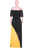 Overlap Off Shoulder Contrast Color Irregular Pleated Maxi Dress
