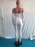White Off Shoulder Long Sleeve Slim Fit Jumpsuit
