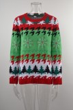 Christmas Trees Print O-Neck Green Long Sleeves Sweater