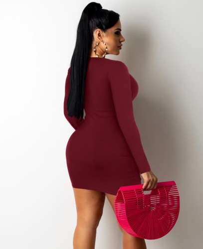 Red Tie Up Cut Out Long Sleeve Ruched Mini Dress