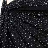 Black Beaded Cut Out Cross Halter Backless Slit Maxi Dress