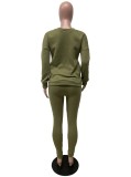 Green O-Neck Long Sleeve Top and Pants Two Piece Set