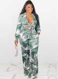 Print Knotted Crop Top and High Waist Pants Two Piece Set