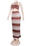 Print Halter Crop Top and Bodycon Maxi Skirt Two Piece Set