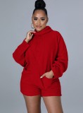 Red Zipper Up Long Sleeve Hoody Rompers with Pocket