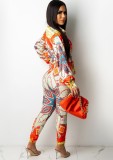 Retro Floral Print Tied Blouse and High Waist Pants Two Piece Set