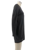 Black O-Neck Long Sleeve Loose Mini Dress