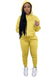 Yellow Long Sleeve Hoody Top and Pant 2PCS Set with Pocket