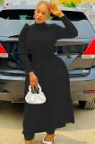 Black Puff Sleeve High Neck Maxi Dress