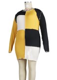 Plus Size Color Block O-Neck Long Sleeve Fitted Mini Dress
