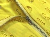 Yellow Hollow Out Zip Open Crop Top and High Waist Pant 2PCS Set