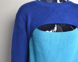 Contrast Keyhole Long Sleeve O-Neck Sweater