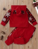 Kids Girl Letter Print Red Check Hoody Top and Pant Two Piece Set