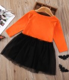 Kids Girl Devil Print Orange O-Neck Halloween Dress