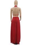 Red Halter Backless Bra and Maxi Skirt Two Piece Set